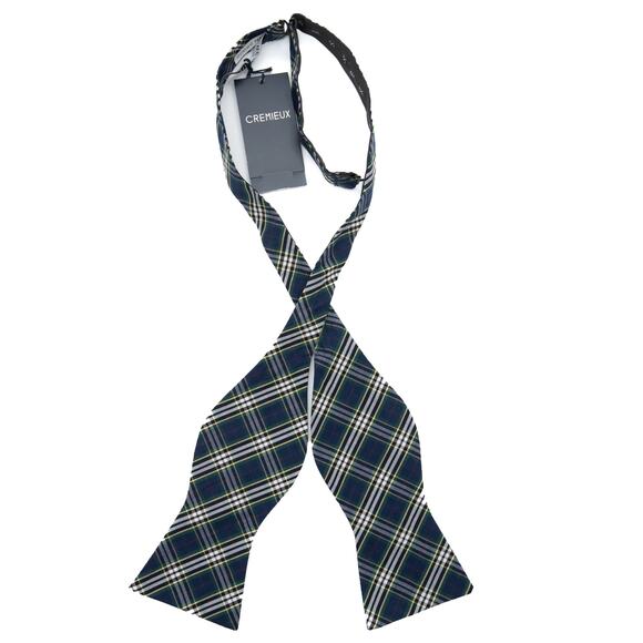 Daniel Cremieux Green Blue Tartan Plaid Self Tie Bow Tie Bowtie - Picture 3 of 8